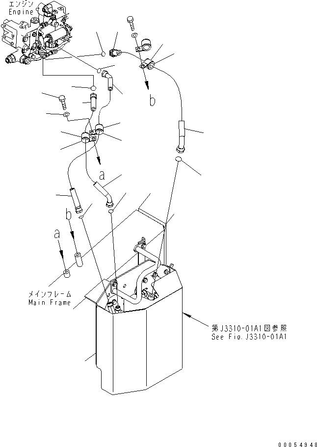 Komatsu parts book diagram for HD785-7 S/N 7001-8172: FUEL LINE (FILTER TO ENGINE) (L.H.) (FOR ADDITIONAL FUEL FILTER)(#7001-7168)