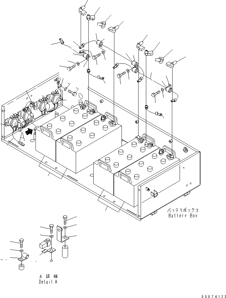Komatsu parts book diagram for HD785-7 S/N 7001-8172: BATTERY BOX (BATTERY) (LARGE CAPACITY) (BATTERY ISOLATOR)(#7169-)