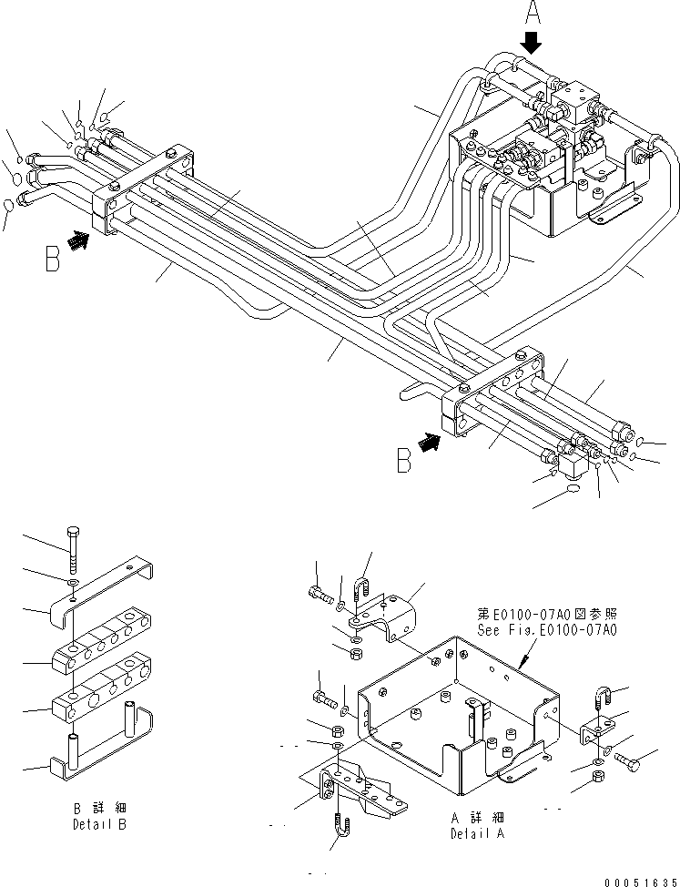 Komatsu parts book diagram for HD785-7 S/N 7001-8172: BRAKE LINE (UNDER HOOD)(#7169-)