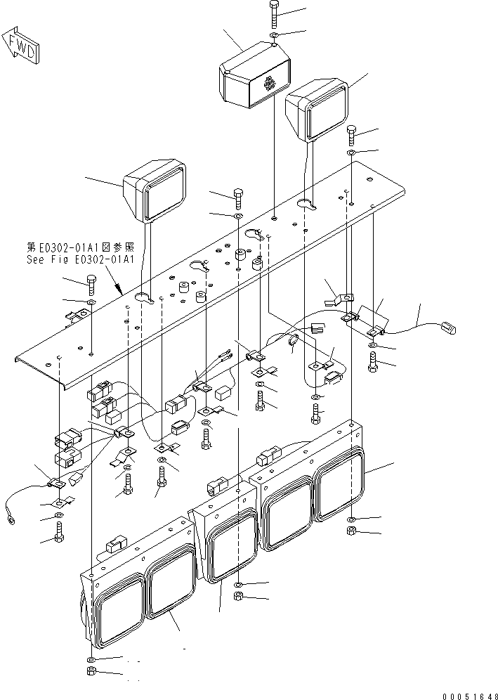 Komatsu parts book diagram for HD785-7 S/N 7001-8172: REAR LAMP (LAMP AND BUZZER) (WITH ADDITIONAL LAMP)(#7001-7168)