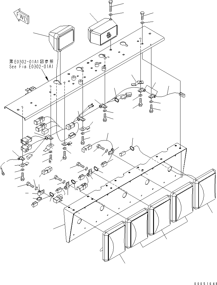 Komatsu parts book diagram for HD785-7 S/N 7001-8172: REAR LAMP (LAMP AND BUZZER) (WITH LED LAMP)(#7001-7168)