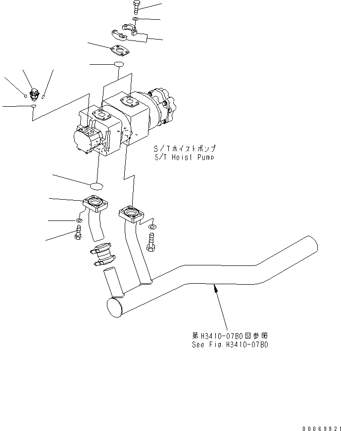 Komatsu parts book diagram for HD785-7 S/N 7001-8172: TRANSMISSION PIPING (PUMP SUCTION) (EXHAUST BRAKE)(#7169-)