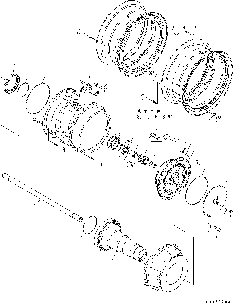 Komatsu parts book diagram for HD785-7 S/N 7001-8172: REAR AXLE (FINAL DRIVE) (L.H.) (2/2)(#7001-)