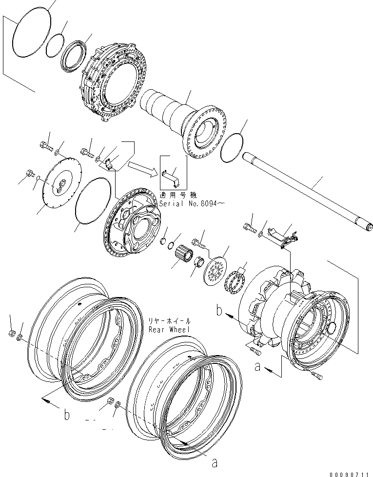 Komatsu parts book diagram for HD785-7 S/N 7001-8172: REAR AXLE (FINAL DRIVE) (R.H.) (2/2)(#7001-)