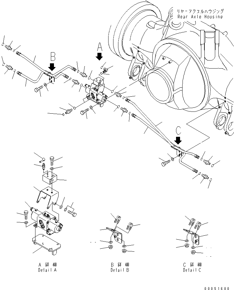 Komatsu parts book diagram for HD785-7 S/N 7001-8172: REAR AXLE (BRAKE PIPING)(#7001-)