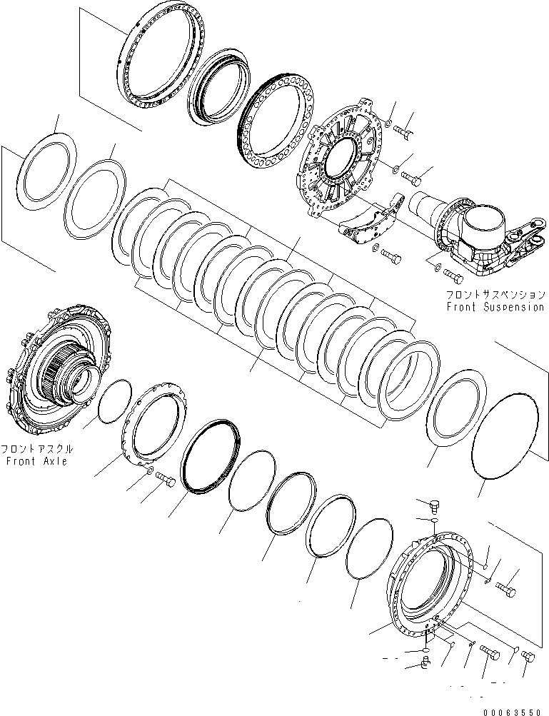 Komatsu parts book diagram for HD785-7 S/N 7001-8172: FRONT AXLE (R.H.) (BRAKE) (2/3)(#7001-)