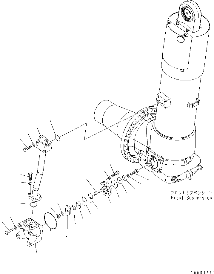 Komatsu parts book diagram for HD785-7 S/N 7001-8172: FRONT AXLE (R.H.) (FRONT SUSPENSION ASS'Y) (VALVE)(#7001-)