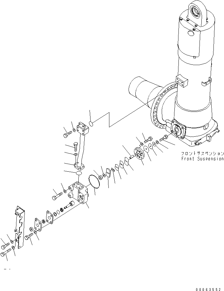 Komatsu parts book diagram for HD785-7 S/N 7001-8172: FRONT AXLE (R.H.) (FRONT SUSPENSION ASS'Y) (VALVE) (FOR AUTO SUSPENSION) (1/2)(#7001-)
