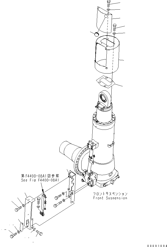 Komatsu parts book diagram for HD785-7 S/N 7001-8172: FRONT AXLE (R.H.) (FRONT SUSPENSION ASS'Y) (COVER) (FOR AUTO SUSPENSION)(#7001-)