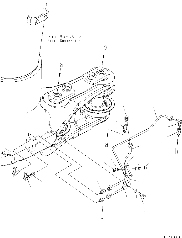 Komatsu parts book diagram for HD785-7 S/N 7001-8172: FRONT AXLE (R.H.) (LUBLICATION) (AUTO GREASE)(#7001-)