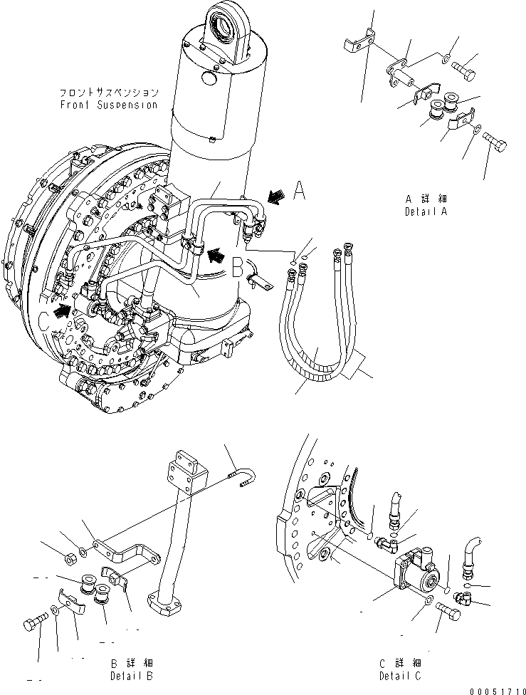 Komatsu parts book diagram for HD785-7 S/N 7001-8172: FRONT AXLE (R.H.) (FINAL BRAKE LINE)(#7001-)