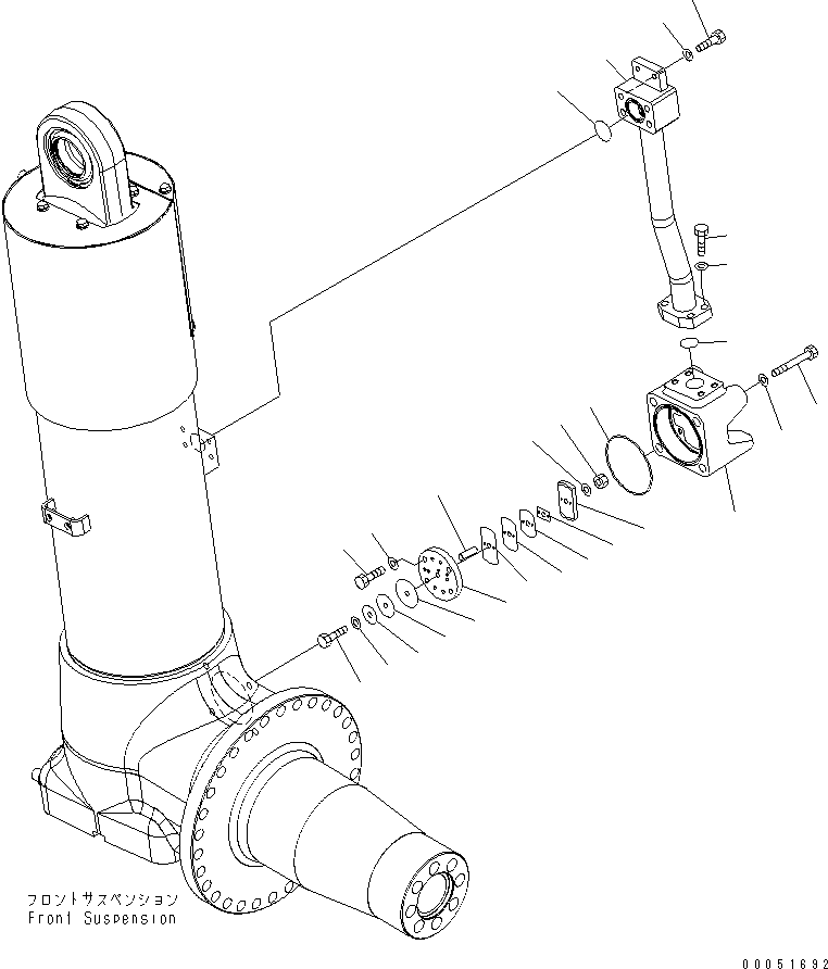 Komatsu parts book diagram for HD785-7 S/N 7001-8172: FRONT AXLE (L.H.) (FRONT SUSPENSION ASS'Y) (VALVE)(#7001-)