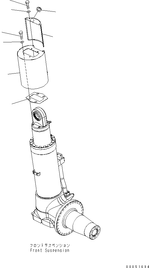 Komatsu parts book diagram for HD785-7 S/N 7001-8172: FRONT AXLE (L.H.) (FRONT SUSPENSION ASS'Y) (COVER)(#7001-)
