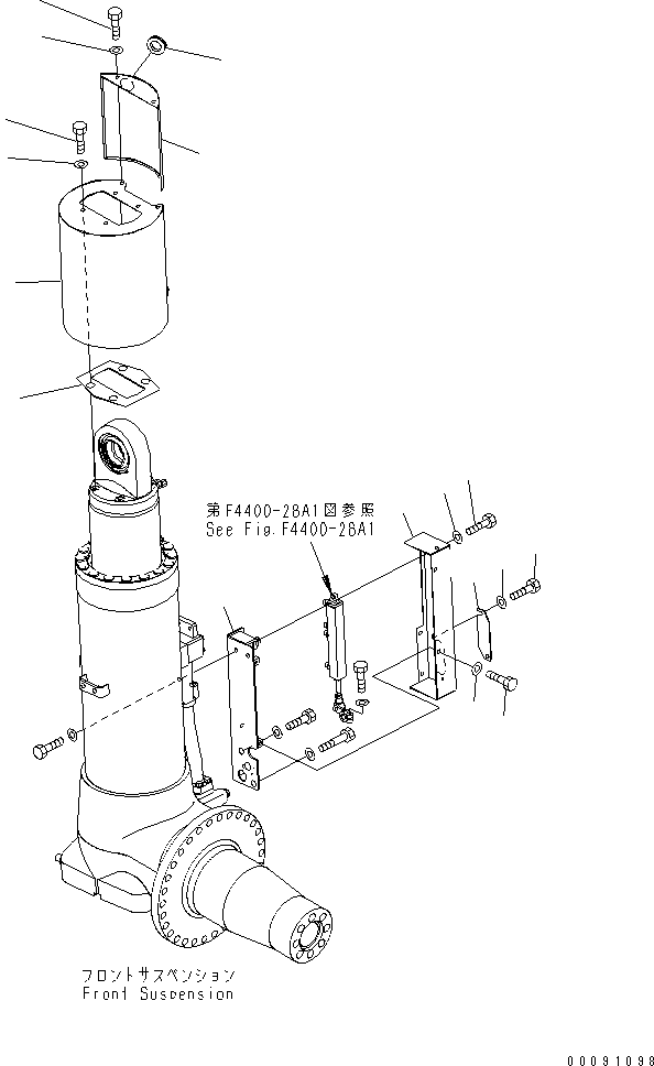 Komatsu parts book diagram for HD785-7 S/N 7001-8172: FRONT AXLE (L.H.) (FRONT SUSPENSION ASS'Y) (COVER) (FOR AUTO SUSPENSION)(#7001-)