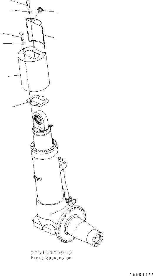 Komatsu parts book diagram for HD785-7 S/N 7001-8172: FRONT AXLE (L.H.) (FRONT SUSPENSION ASS'Y) (COVER) (FOR PAYLOAD METER)(#7001-)