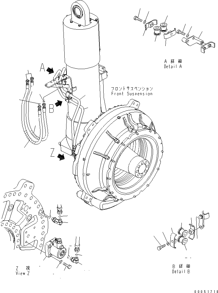 Komatsu parts book diagram for HD785-7 S/N 7001-8172: FRONT AXLE (L.H.) (BRAKE LINE)(#7001-)
