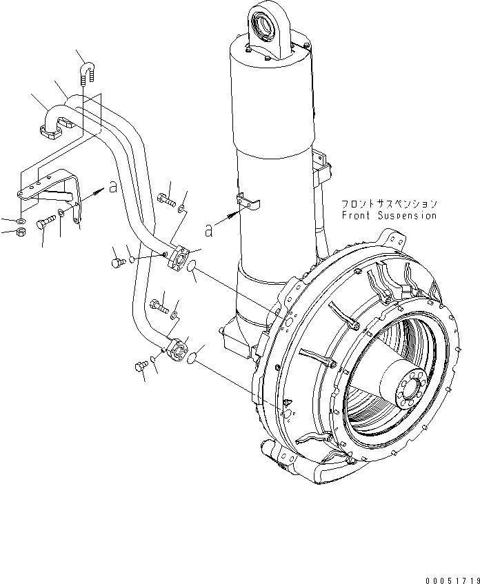 Komatsu parts book diagram for HD785-7 S/N 7001-8172: FRONT AXLE (L.H.) (BRAKE COOLING LINE)(#7001-)