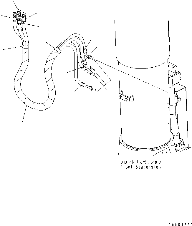 Komatsu parts book diagram for HD785-7 S/N 7001-8172: FRONT AXLE (L.H.) (HOSE) (FOR AUTO SUSPENSION)(#7001-)