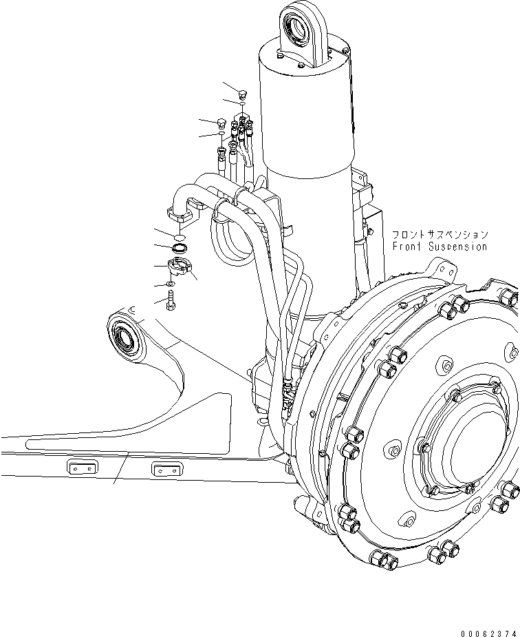 Komatsu parts book diagram for HD785-7 S/N 7001-8172: FRONT AXLE (L.H.) (TRANSPORT) (AUTO SUSPENSION)(#7003-)