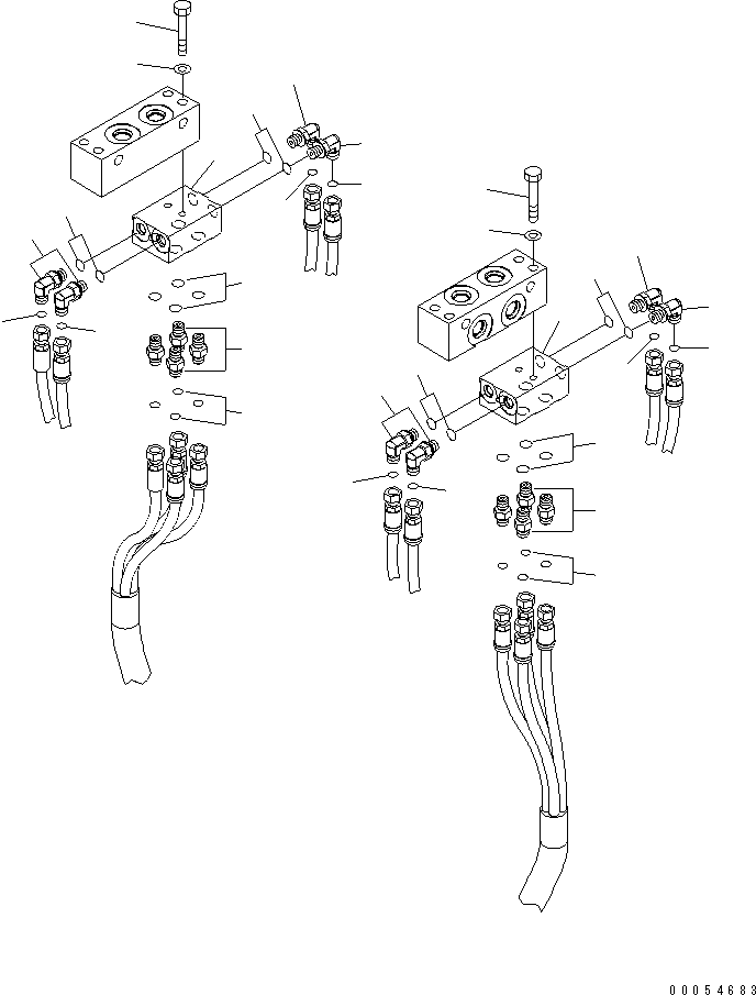 Komatsu parts book diagram for HD785-7 S/N 7001-8172: AUTO SUSPENSION PIPING (4/4)(#7001-7168)