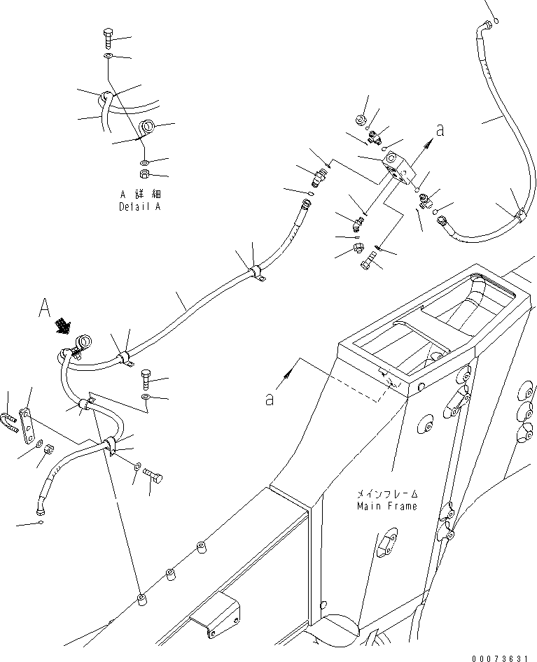 Komatsu parts book diagram for HD785-7 S/N 7001-8172: AUTO SUSPENSION PIPING (EXHAUST BRAKE LINE)(#7169-)