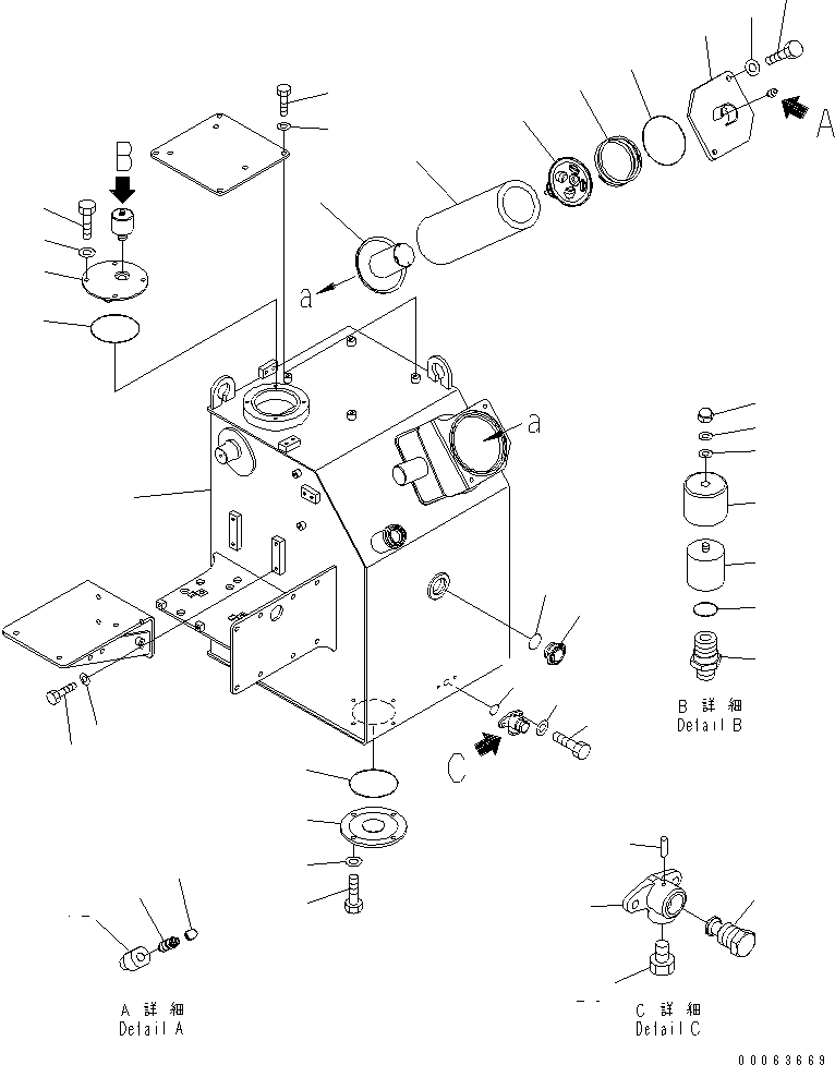 Komatsu parts book diagram for HD785-7 S/N 7001-8172: HYDRAULIC TANK (TANK) (1/2)(#7169-)