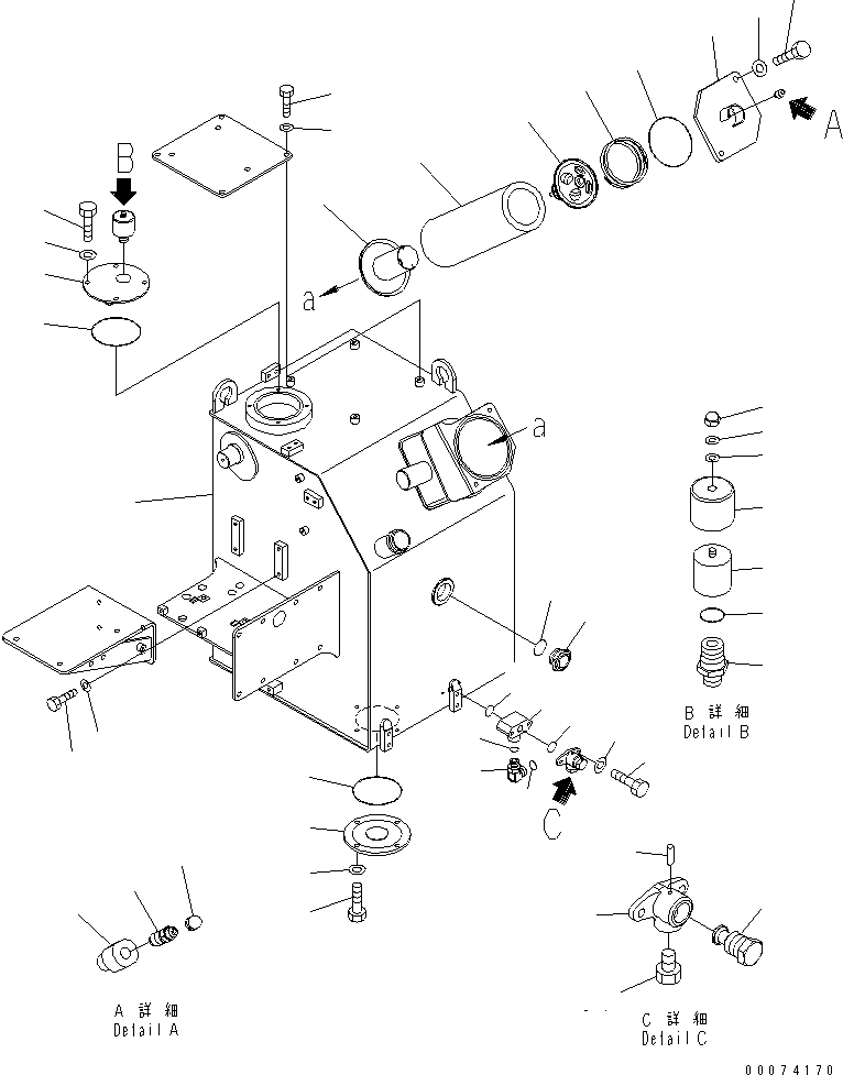 Komatsu parts book diagram for HD785-7 S/N 7001-8172: HYDRAULIC TANK (TANK) (1/2) (QUICK CHARGE OIL)(#7169-)