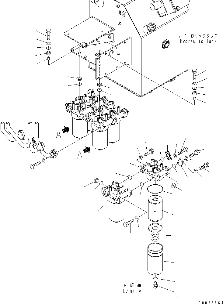 Komatsu parts book diagram for HD785-7 S/N 7001-8172: HYDRAULIC TANK (TRANSMISSION FILTER)(#7169-)