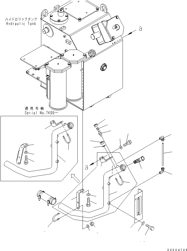 Komatsu parts book diagram for HD785-7 S/N 7001-8172: HYDRAULIC TANK (PETROL PIPING)(#7169-)