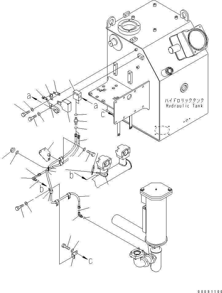 Komatsu parts book diagram for HD785-7 S/N 7001-8172: HYDRAULIC TANK (FILTER CAUTION) (FOR OIL COOLER STRAINER AND CAUTION)(#8128-)