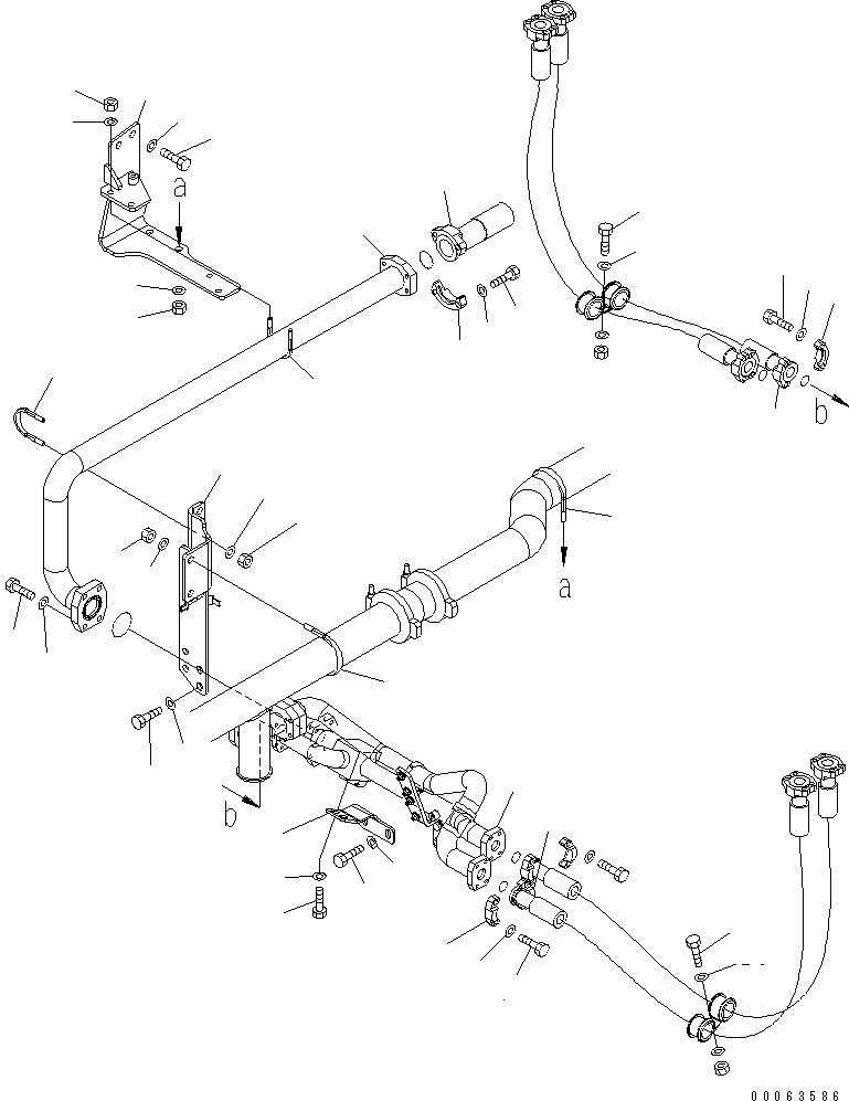 Komatsu parts book diagram for HD785-7 S/N 7001-8172: BRAKE COOLING OIL LINE (T/M TO FRONT BRAKE) (1/2)(#7169-)