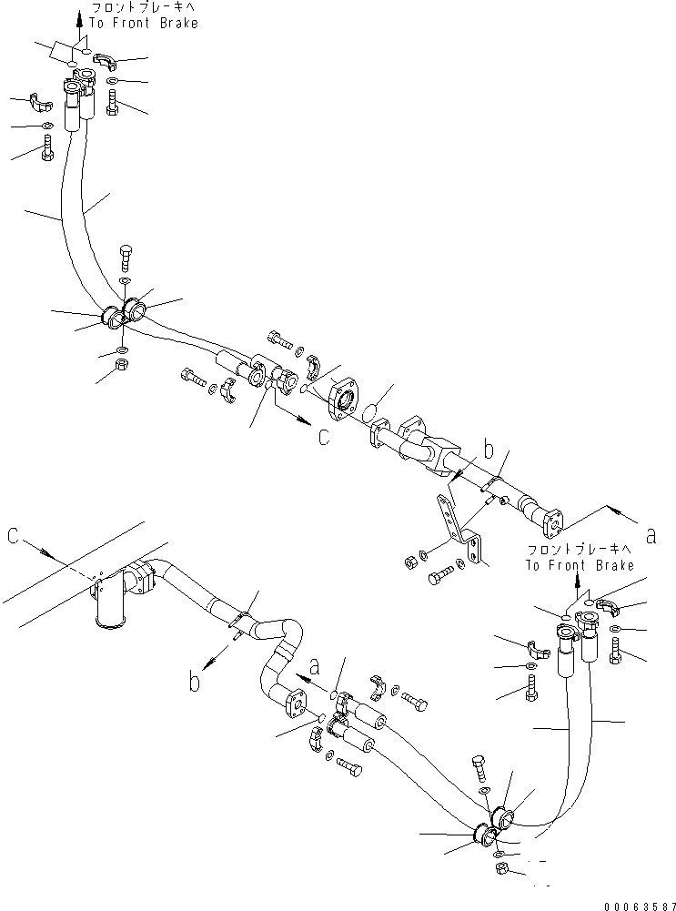 Komatsu parts book diagram for HD785-7 S/N 7001-8172: BRAKE COOLING OIL LINE (T/M TO FRONT BRAKE) (2/2)(#7169-)