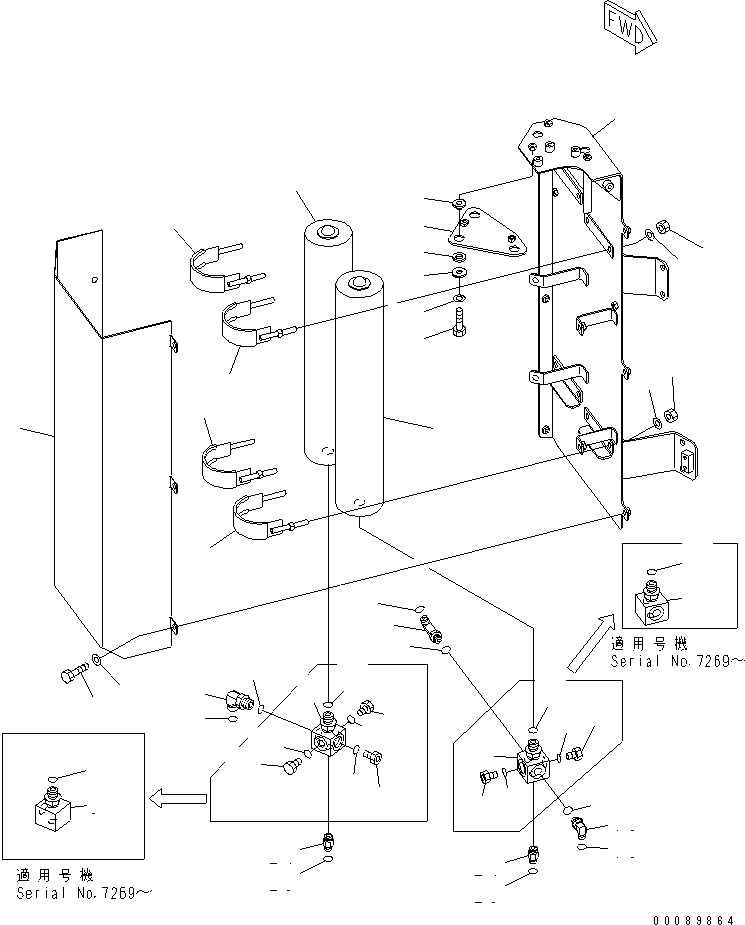 Komatsu parts book diagram for HD785-7 S/N 7001-8172: ACCUMULATOR BOX (R.H.) (1/3)(#7001-7439)