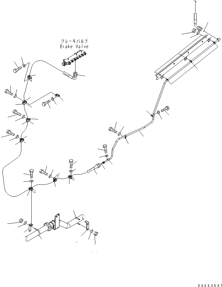 Komatsu parts book diagram for HD785-7 S/N 7001-8172: BRAKE PIPING (FRAME L.H. SIDE)(#7169-)