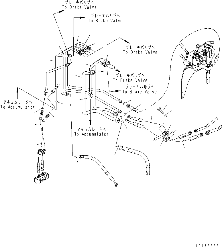 Komatsu parts book diagram for HD785-7 S/N 7001-8172: BRAKE PIPING (FRAME R.H. SIDE) (ABS) (1/3)(#7169-)