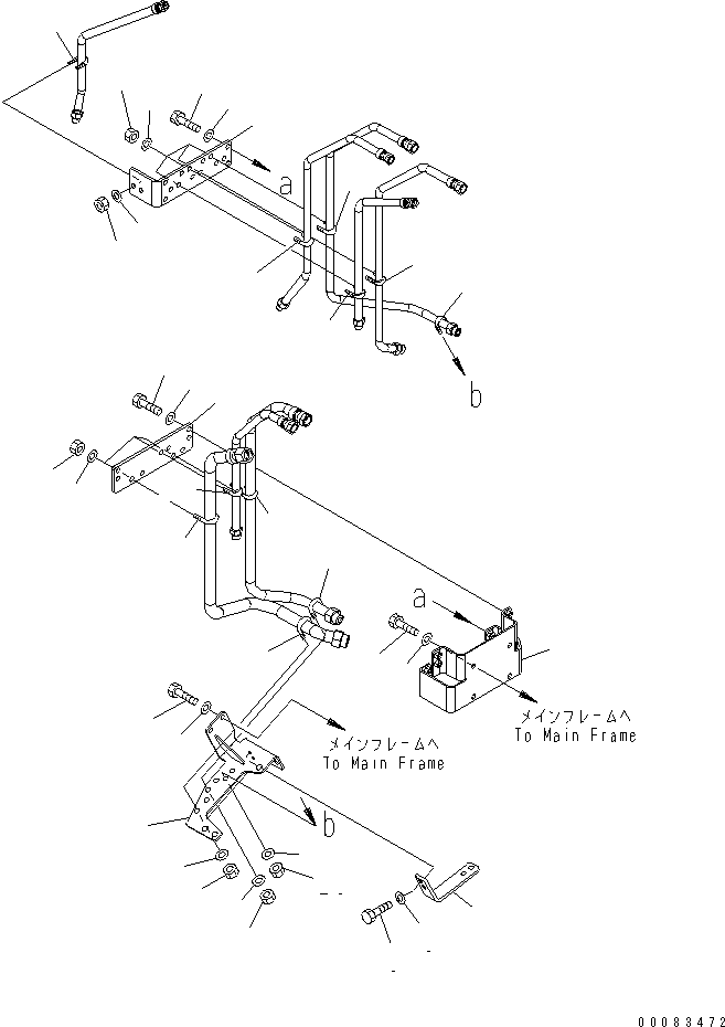 Komatsu parts book diagram for HD785-7 S/N 7001-8172: BRAKE PIPING (FRAME R.H. SIDE) (2/3) (ABS)(#7378-)