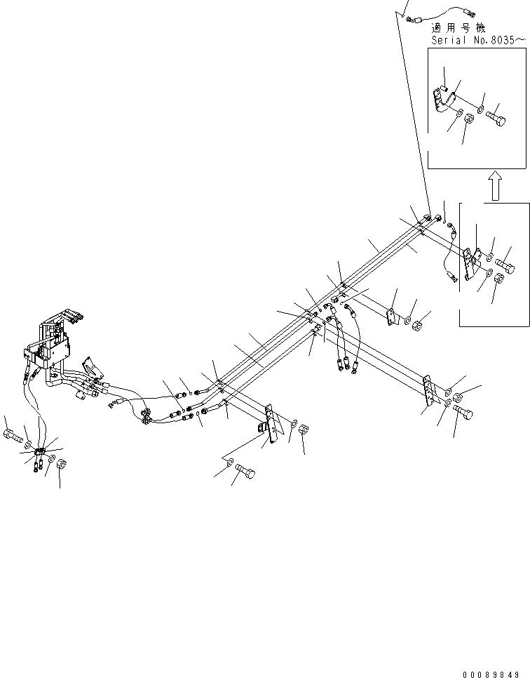 Komatsu parts book diagram for HD785-7 S/N 7001-8172: BRAKE PIPING (FRAME R.H. SIDE) (3/3)(#7169-)