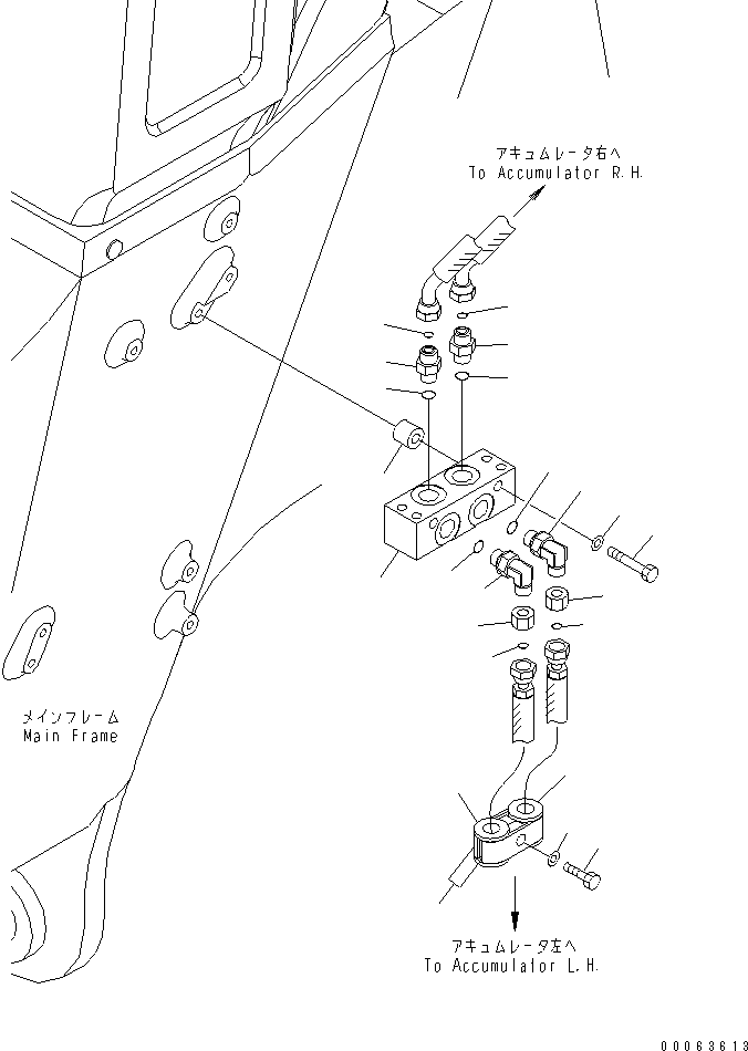 Komatsu parts book diagram for HD785-7 S/N 7001-8172: FRONT BRAKE PIPING (L.H.)(#7169-)