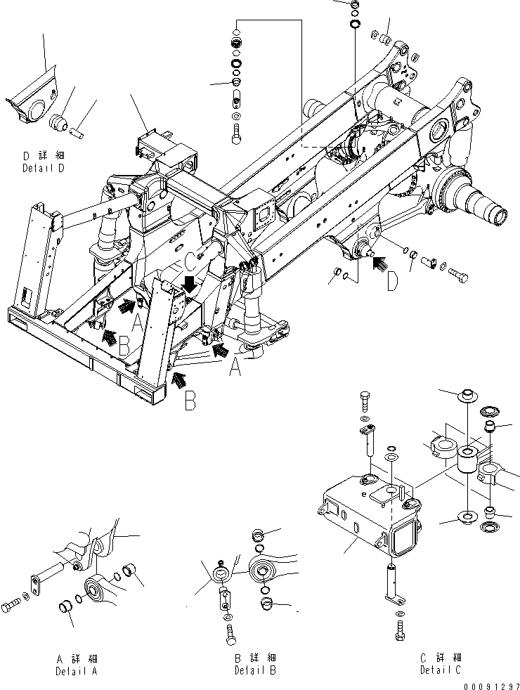 Komatsu parts book diagram for HD785-7 S/N 7001-8172: MAIN FRAME (FRAME) (EXHAUST BRAKE ?ASR ?ENGINE ROOM AND ENGINE PRE-LUB SYSTEM)(#7169-)