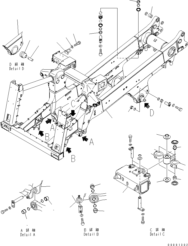 Komatsu parts book diagram for HD785-7 S/N 7001-8172: MAIN FRAME (FRAME) (STAIRWAY ? ASR ? ENGINE ROOM LAMP ? ENGINE SIDE COVER)(#7807-)