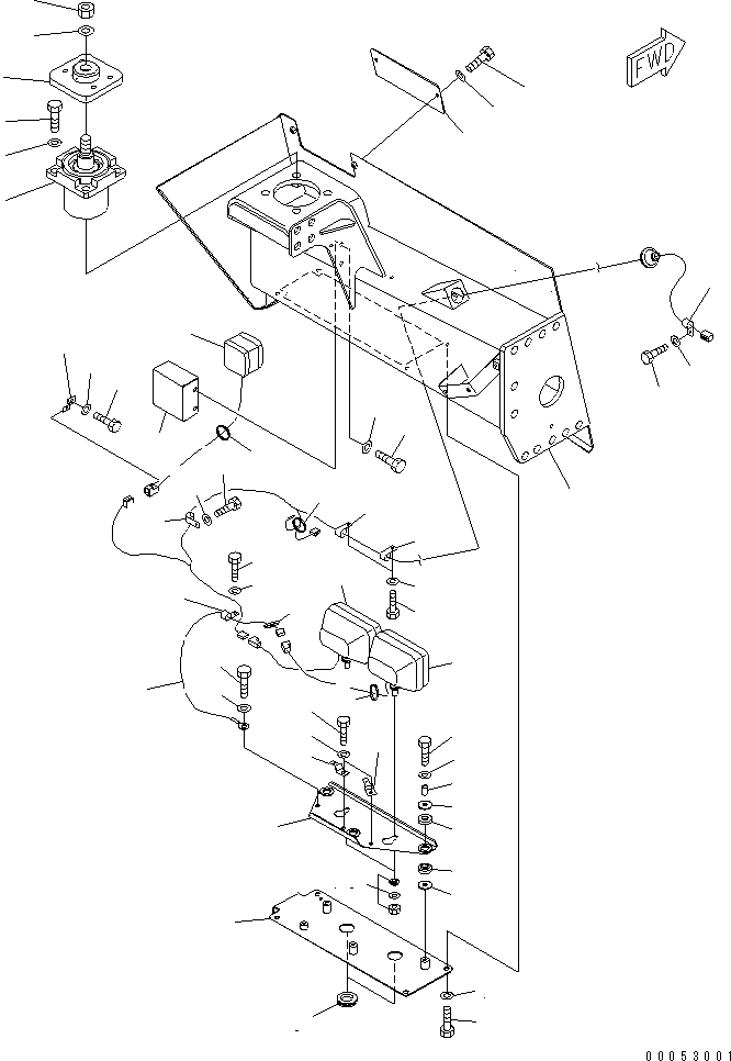 Komatsu parts book diagram for HD785-7 S/N 7001-8172: FRONT SUPPORT (SUPPORT AND HEAD LAMP) (L.H.) (FOG LAMP)(#7001-7168)