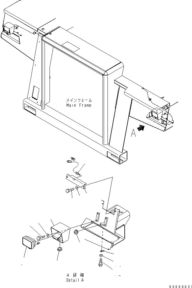 Komatsu parts book diagram for HD785-7 S/N 7001-8172: FRONT SUPPORT (L.H.) (VEHICLE HEALTH MONITORING SYSTEM SENSOR AND FOG LAMP)(#7936-)