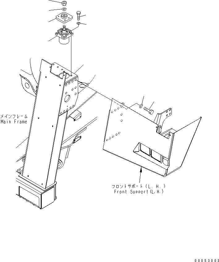 Komatsu parts book diagram for HD785-7 S/N 7001-8172: FRONT SUPPORT (L.H.) (SUPPORT RELATED PARTS)(#7001-7168)