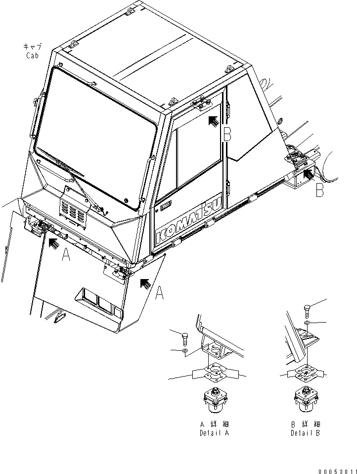 Komatsu parts book diagram for HD785-7 S/N 7001-8172: FRONT SUPPORT (CAB MOUNTING PARTS)(#7169-)