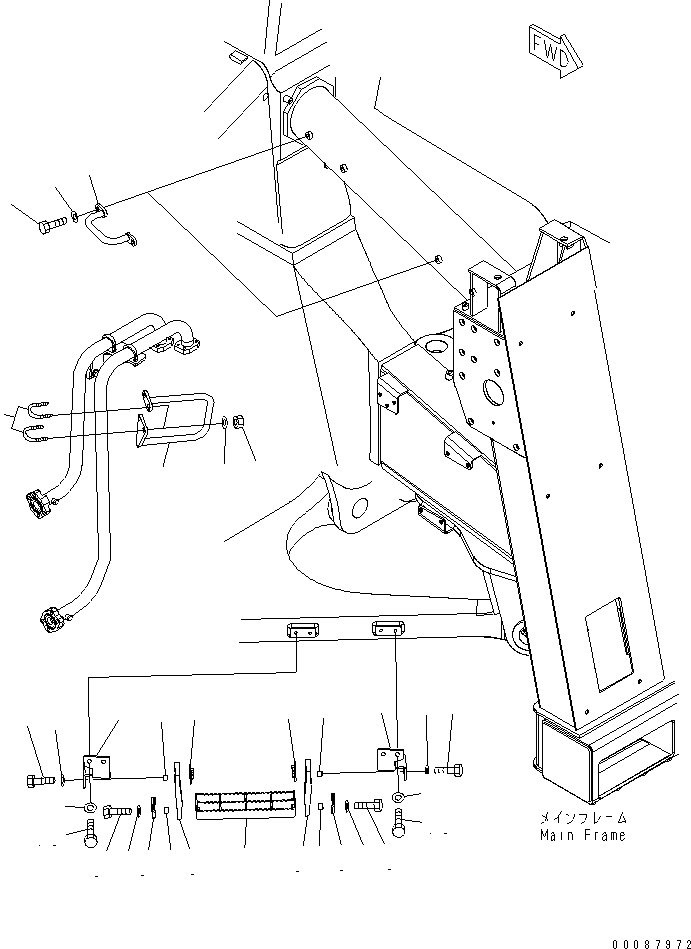 Komatsu parts book diagram for HD785-7 S/N 7001-8172: FRONT SUPPORT (R.H.) (STEP) (STAIRWAY)(#7169-)