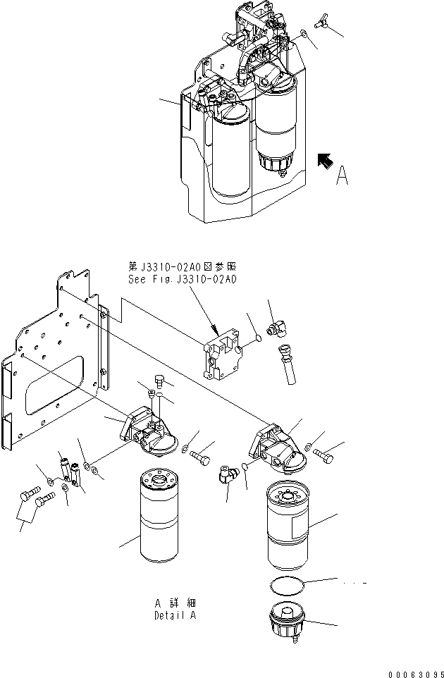 Komatsu parts book diagram for HD785-7 S/N 7001-8172: ENGINE FUEL FILTER AND RELATED PARTS (L.H.) (1/2)(#7001-7168)