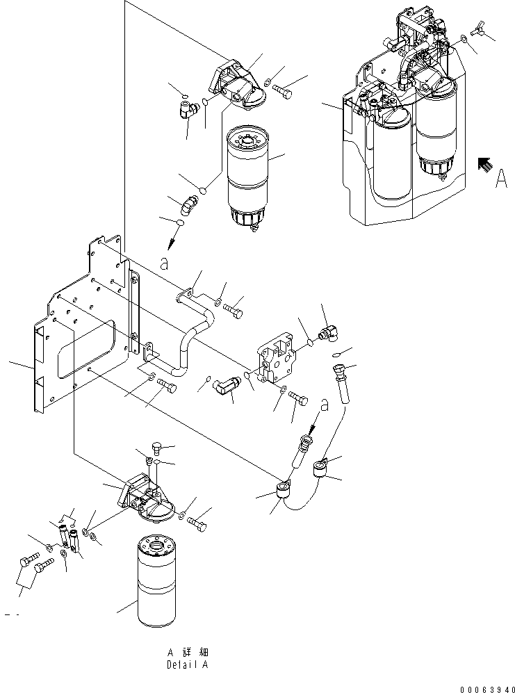 Komatsu parts book diagram for HD785-7 S/N 7001-8172: ENGINE FUEL FILTER AND RELATED PARTS (L.H.) (1/2)(#7169-)