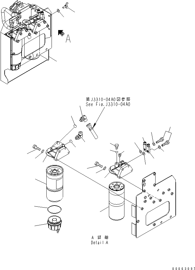 Komatsu parts book diagram for HD785-7 S/N 7001-8172: ENGINE FUEL FILTER AND RELATED PARTS (R.H.) (1/2)(#7001-7168)