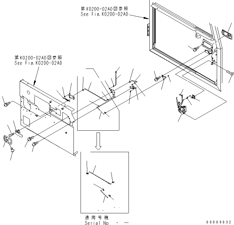 Komatsu parts book diagram for HD785-7 S/N 7001-8172: OPERATOR'S CAB (L.H. DOOR 2/3)(#7001-)