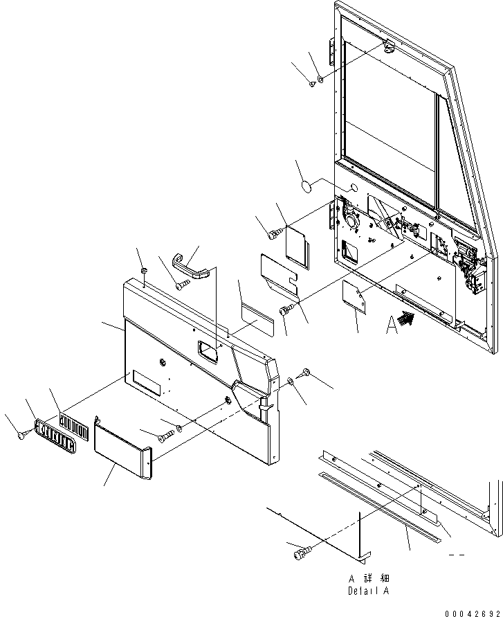 Komatsu parts book diagram for HD785-7 S/N 7001-8172: OPERATOR'S CAB (L.H. DOOR 3/3)(#7001-)